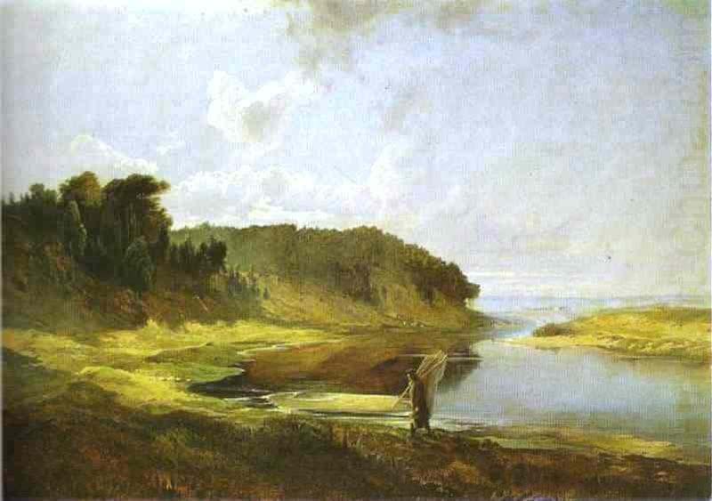 Alexei Savrasov Landscape with River and Angler china oil painting image